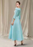 Elegant A-Line Bateau Neck Mother of Bride Dress Sash Ribbon Bow Evening Gown Satin Ankle Length Formal Dress HZ1024