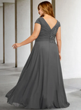 Elegant Gray A-Line V-neck Beaded Mother of Bride Dress Beaded Evening Gown Chiffon Ankle Length Formal Dress HZ1024