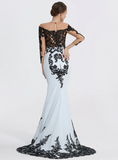 Elegant Applique Mermaid Mother of Bride Dress Jewel Neck Evening Gown Long Formal Dress HZ1024