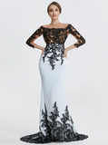 Elegant Applique Mermaid Mother of Bride Dress Jewel Neck Evening Gown Long Formal Dress HZ1024