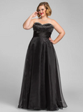 Elegant Black Sweetheart A-Line Beaded Mother of Bride Dress Strapless Evening Gown Long Formal Dress HZ1024