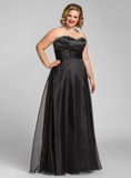 Elegant Black Sweetheart A-Line Beaded Mother of Bride Dress Strapless Evening Gown Long Formal Dress HZ1024