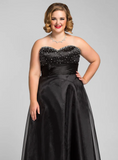 Elegant Black Sweetheart A-Line Beaded Mother of Bride Dress Strapless Evening Gown Long Formal Dress HZ1024