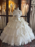 Gorgeous Ivory Applique Beaded Off-the-shoulder Sweet 16 Quinceanera A-Line Tulle Evening Dress Ball Gown HZ1024