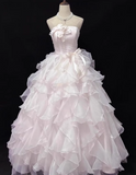Gorgeous Pink Ribbon Bow Sweet 16 Quinceanera A-Line Strapless Evening Dress Ball Gown HZ1024