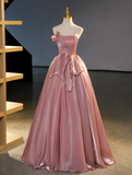 Elegant Pink Satin Strapless Sweet 16 Quinceanera A-Line Evening Dress Ball Gown HZ1024