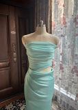 Chic Turquoise Sheath Evening Gown Off-the-shoulder Party Dress Tulle Long Formal Dress HZ1024