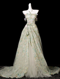 Elegant Floral Sweet 16 Quinceanera A-Line Strapless Evening Dress Long Ball Gown HZ1024