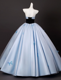 Chic Sky Blue Sweetheart Beaded Sweet 16 Quinceanera 3D Flowers A-Line Strapless Evening Dress Long Ball Gown HZ1024