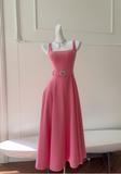 Vintage Hot Pink A-Line Evening Dress Sash Tea Length Prom Dress HZ1024