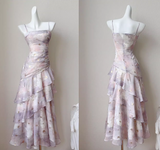 Vintage Lilac Floral Mermaid Spaghetti Strap Evening Dress Long Prom Dress HZ1024