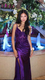 Vintage Purple Glittering Beaded Evening Gown Sheath Applique Spaghetti Strap Party Dress High Slit Long Formal Dress HZ1024