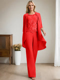 Plataz Jumpsuit/Pantsuit Scoop Floor-Length Chiffon Lace Mother of the Bride Dress With Beading HZ1007