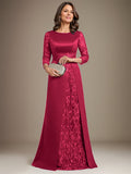 Plataz Scoop Floor-Length Lace Satin Mother Of the Bride Dress With HZ1007