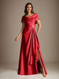 Plataz Scoop Floor-Length Stretch Satin Mother of the Bride Dress With Cascading HZ1007