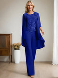 Plataz Jumpsuit/Pantsuit Scoop Floor-Length Chiffon Lace Mother of the Bride Dress With Beading HZ1007