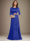 Plataz Scoop Floor-Length Lace Satin Mother Of the Bride Dress With HZ1007