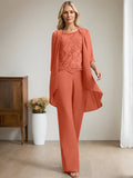 Plataz Jumpsuit/Pantsuit Scoop Floor-Length Chiffon Lace Mother of the Bride Dress With Beading HZ1007