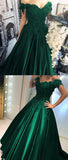 Plataz Prom Dress Hunter Green Off Shoulders Ball Gown Prom Gown with Lace Appliques HZ1007
