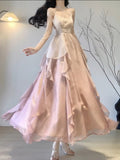 Plataz Mermaid Spaghetti Straps Ombre Pink Chiffon Dress Long Prom Dresses Birthday Outfits SD1173 HZ0628