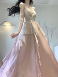 Plataz Mermaid Spaghetti Straps Ombre Pink Chiffon Dress Long Prom Dresses Birthday Outfits SD1173 HZ0628