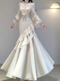 Plataz Mermaid V Neckline Long Sleeves White Women's Beach Dress Vacation Dresses Birthday Dress SD1226 HZ0628