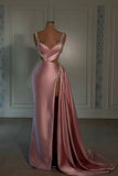 Plataz Pink Prom Dresses Sweetheart Spaghetti Strap with High Slit Train SD1295 HZ0628
