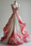 Plataz Ball Gown Straps Ombre Pink Prom Dresses Long Evening Gown Tulle Formal Party Dress SD1297 HZ0628