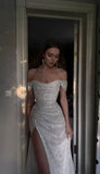 Plataz Ivory Mermaid Off Shoulder High Slit Cheap Long Prom Dresses SD1306 HZ0628