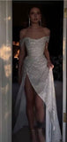 Plataz Ivory Mermaid Off Shoulder High Slit Cheap Long Prom Dresses SD1306 HZ0628