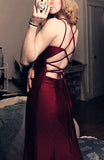 Plataz Straps Mermaid Burgundy Backless Satin Long Prom Dresses SD1311 HZ0628