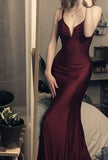 Plataz Straps Mermaid Burgundy Backless Satin Long Prom Dresses SD1311 HZ0628