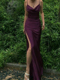 Plataz Silk Satin Long Evening Party Dress Prom Dresses with High Slit SD1342 HZ0628