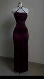 Plataz Sheath Spaghetti Straps Floor Length Ruffles Backless Burgundy Prom Dresses SD1354 HZ0628