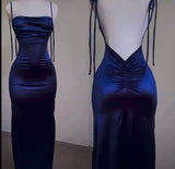 Plataz Sheath Spaghetti Straps Floor Length Ruffles Royal Blue Prom Dresses SD1357 HZ0628
