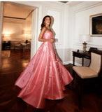 Plataz Ball Gown Sweetheart Pink Satin Floral Long Prom Dresses Formal Evening Dress SD1404 HZ0628