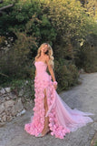 Plataz Sheath Sweetheart Pink Long Slit Prom Dresses Formal Evening Dress SD1412 HZ0628