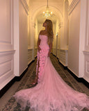 Plataz Sheath Sweetheart Pink Long Slit Prom Dresses Formal Evening Dress SD1412 HZ0628