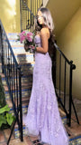 Plataz Mermaid Sleeveless Lace Lilac Evening Prom Dresses Long Prom Dresses SD1420 HZ0628