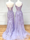 Plataz Mermaid Sleeveless Lace Lilac Evening Prom Dresses Long Prom Dresses SD1420 HZ0628