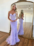 Plataz Mermaid Sleeveless Lace Lilac Evening Prom Dresses Long Prom Dresses SD1420 HZ0628