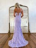 Plataz Mermaid Sleeveless Lace Lilac Evening Prom Dresses Long Prom Dresses SD1420 HZ0628