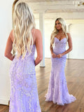 Plataz Mermaid Sleeveless Lace Lilac Evening Prom Dresses Long Prom Dresses SD1420 HZ0628