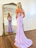 Plataz Mermaid Sleeveless Lace Lilac Evening Prom Dresses Long Prom Dresses SD1420 HZ0628