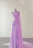 Plataz Sheath One Shoulder Pink Long Chiffon Evening Gown Prom Dresses SD2314 HZ0628