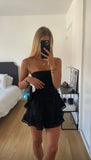 Plataz A line Strapless Layered Ruffle Mini Dresses Black Homecoming Dress 16th Birthday Dresses SD1436 HZ0628