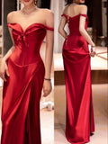 Plataz Mermaid Off The Shoulder Red Party Dress Long Prom Dresses SD1466 HZ0628