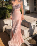 Plataz Satin Bodycon Mermaid Maxi Dress Prom Dresses Evening Dress SD1492 HZ0628