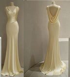 Plataz Mermaid V Neckline Satin Yellow Long Prom Dresses Formal Evening Dress SD1504 HZ0628