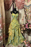 Plataz Ball Gown Straps Satin Sage Green Long Party Dress Prom Dresses SD1506 HZ0628